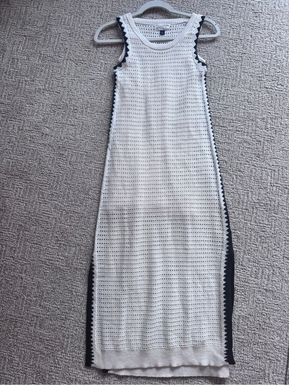 Sleeveless White Knit Maxi Dress with Black Trim and lining